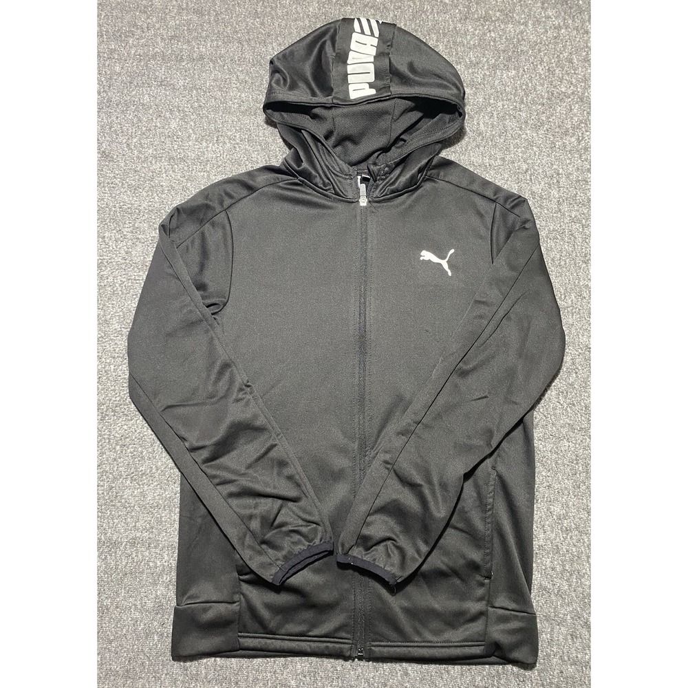 Puma Jacket Youth Black Full Zip Hooded Pockets Athleisure Stretch Size XL-18/20